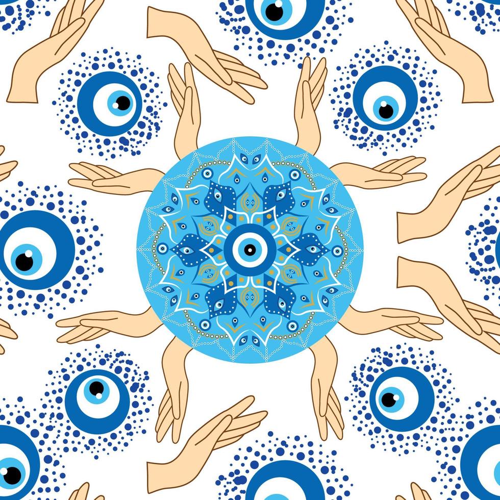 patrón sin fisuras de mal de ojo. magia, brujería, símbolo oculto, colección de arte lineal. ojo de hamsa, ojo mágico, elemento decorativo. vector