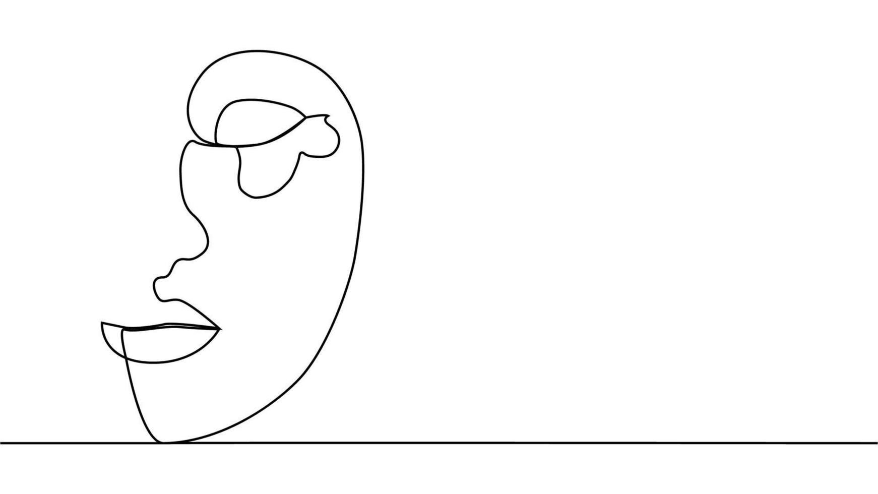 Woman face with flowers one line drawing. Continuous line drawing art. Flower bouquet in woman vector