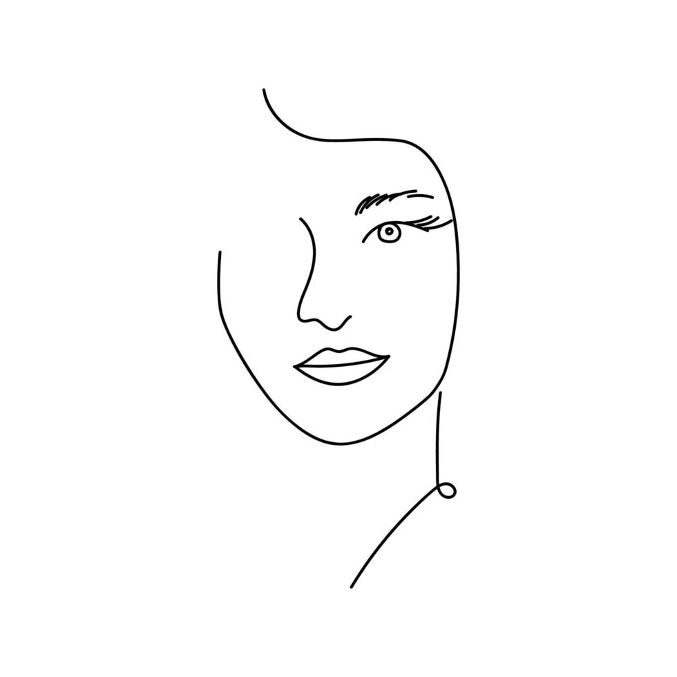 Modern Abstract Face Portrait. Linear Ink Brush. Line Art Current Contemporary Continuous Cubism Painting. Fashion Style Black And White Abstraction Poster vector