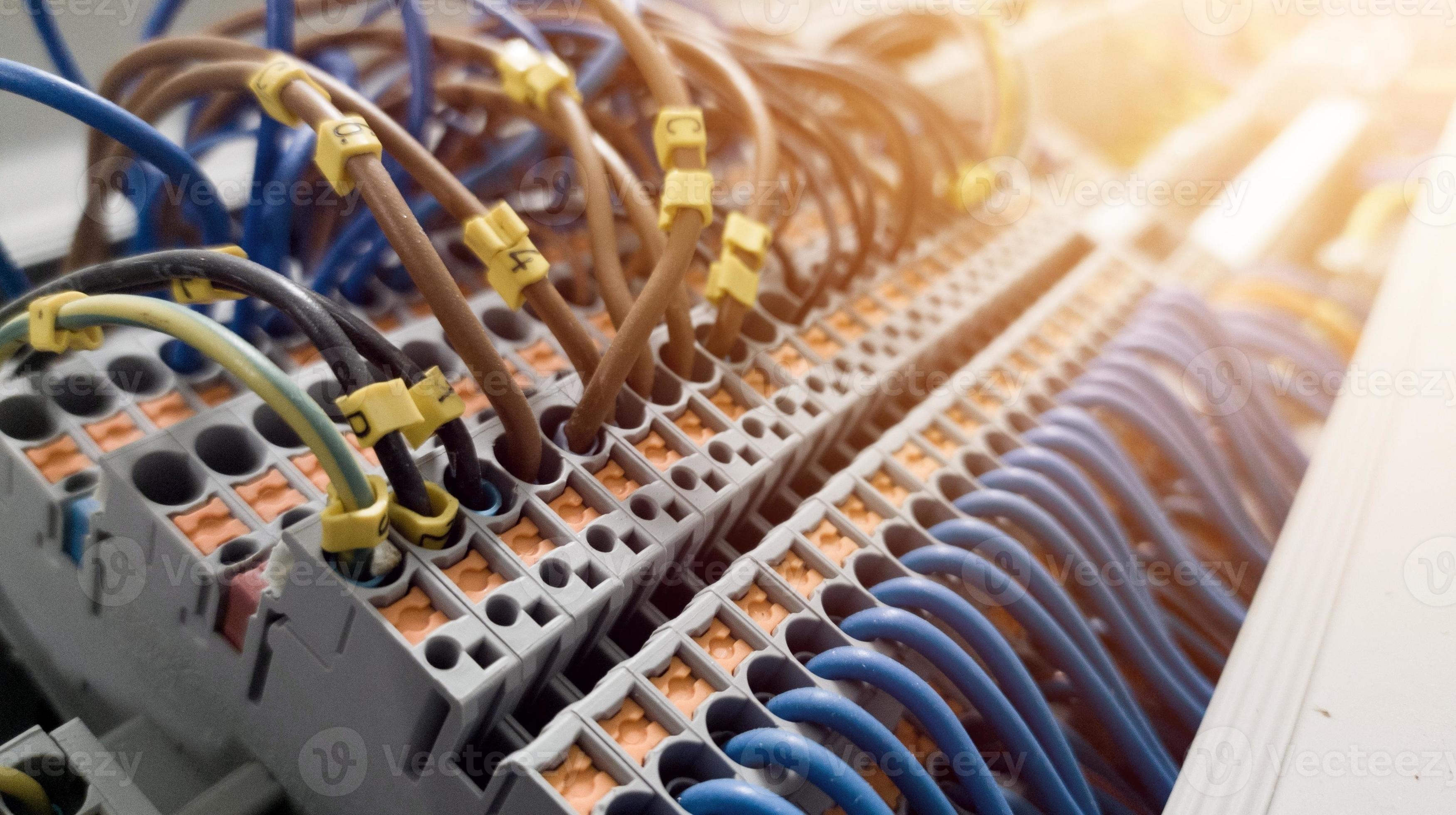Terminal of control. Control panel assembly with wire and terminal box