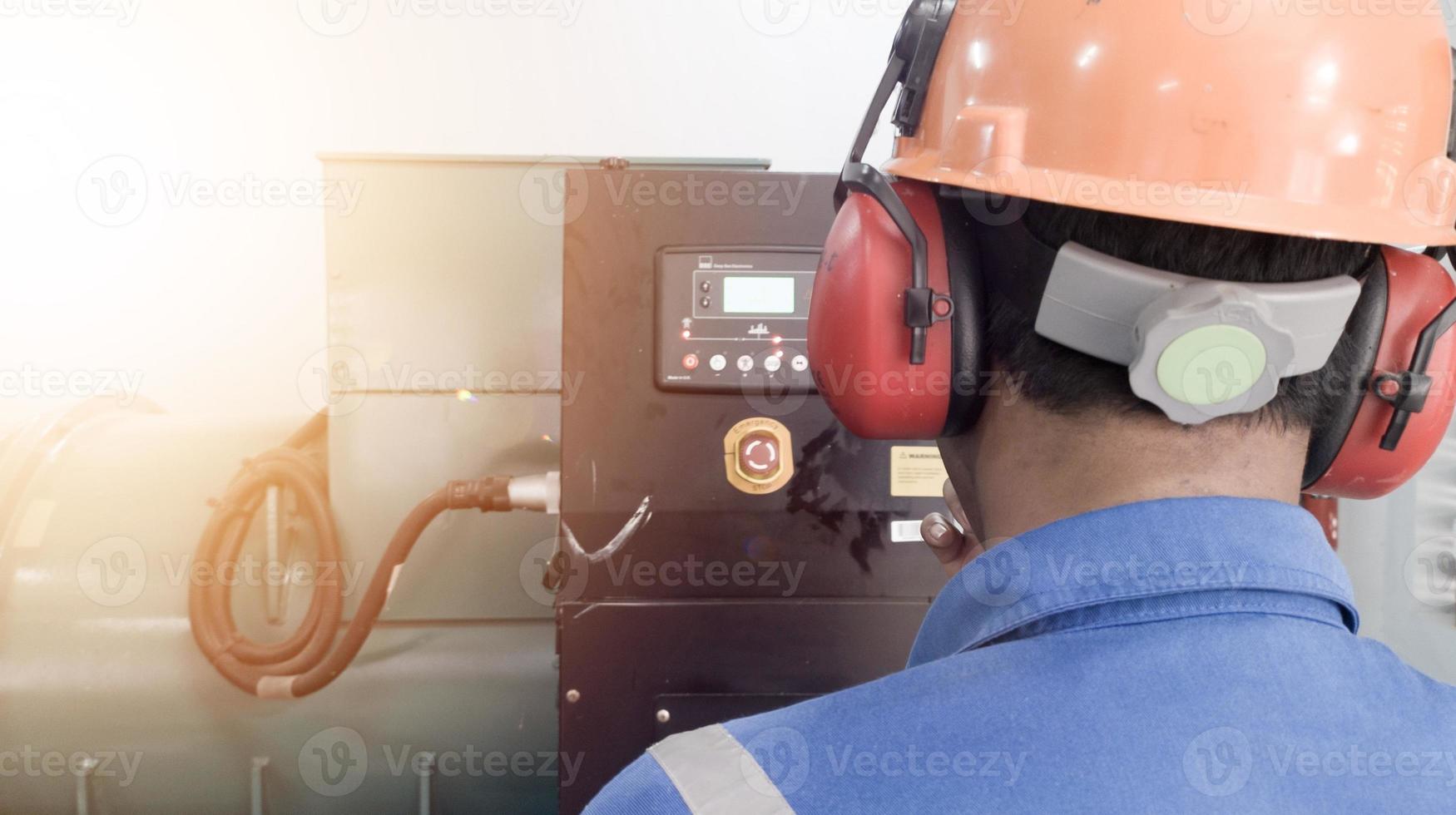 Pefessional engineering check and test perfomance the generator engine operarion. photo
