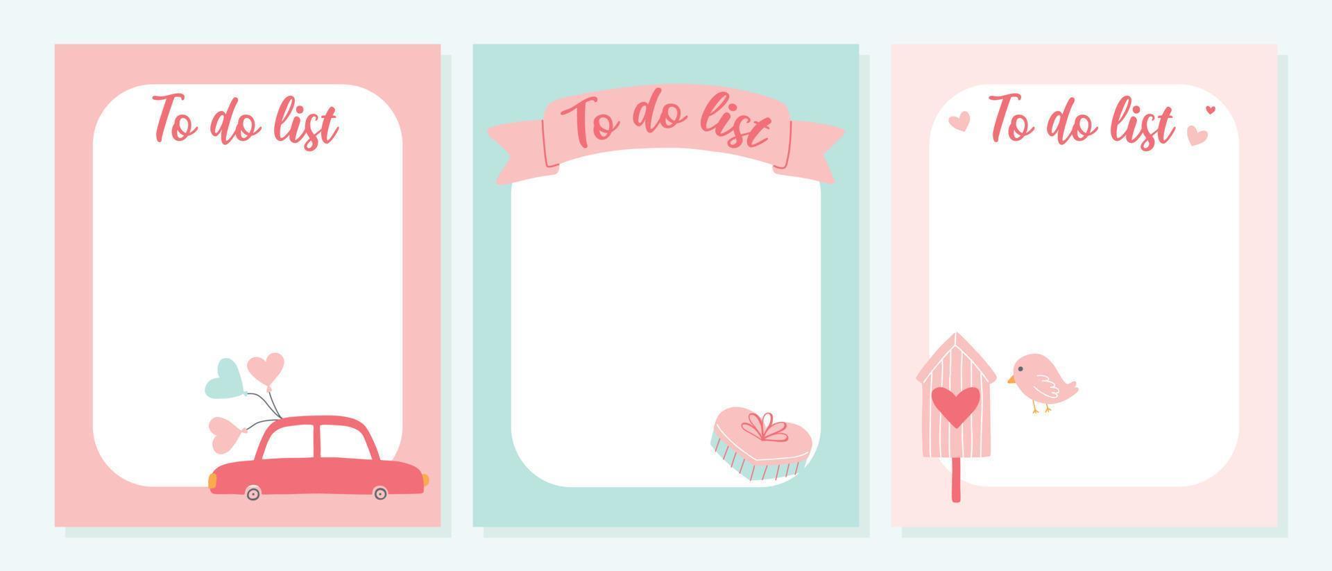 To-do list template set .Collection Checklist, Fashion planner or organize. Vector illustration in a flat style. Cute valentines to do list.