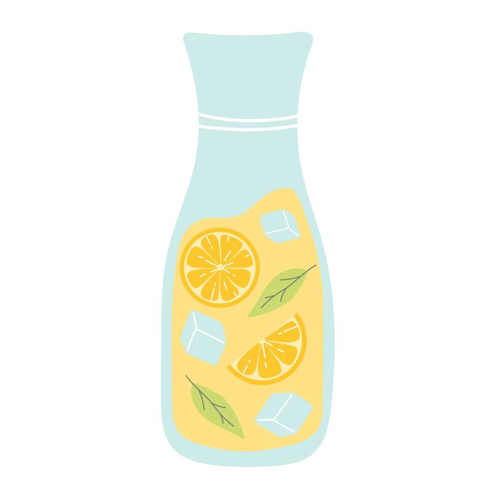 jarra con limonada. limonada fría con trozos de limón, menta y hielo. ilustración vectorial aislado sobre fondo blanco. estilo plano vector