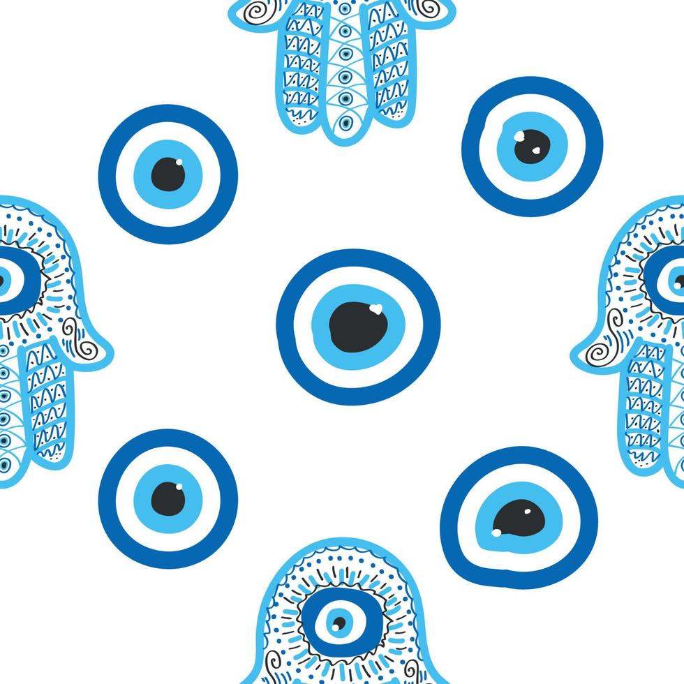 patrón sin fisuras de mal de ojo. magia, brujería, símbolo oculto, colección de arte lineal. ojo de hamsa, ojo mágico, elemento decorativo. vector