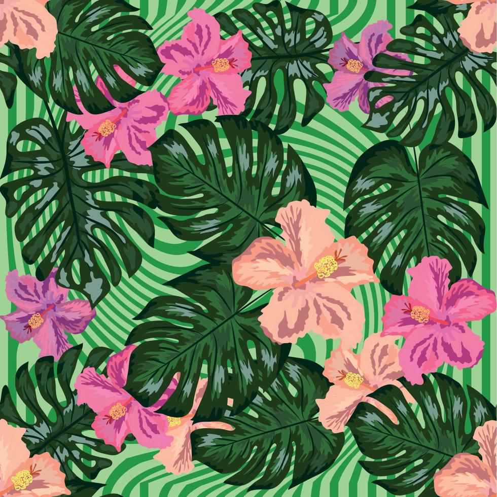 Floral exotic tropical seamless pattern tropic hawaiian wallpaper. Botanical print. Modern floral background. vector