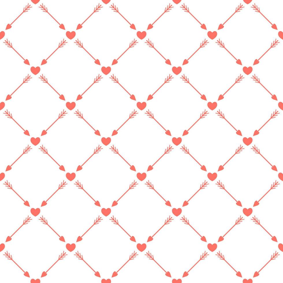 Seamless pattern with diagonal grid, cupid love arrow, small hearts. Vector pattern for decoration of wedding, engagement event, Valentines day