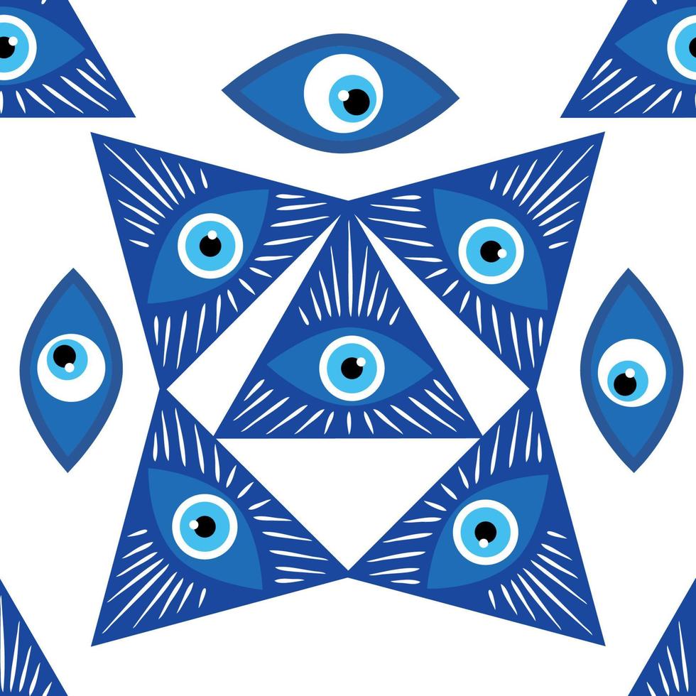 Mandala greek evil eye symbol of protection, blue turkish vector