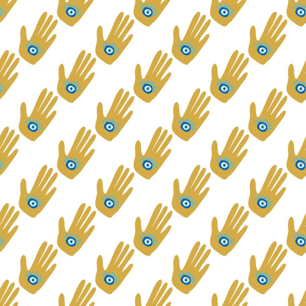doodle seamless pattern Hamsa eye, magical eye, decor element. Pink, green, golden eyes. Fabric textile vector