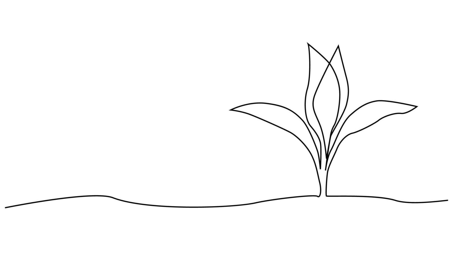 Single continuous line art growing sprout. Plant leaves seed grow soil seedling eco natural farm concept design vector