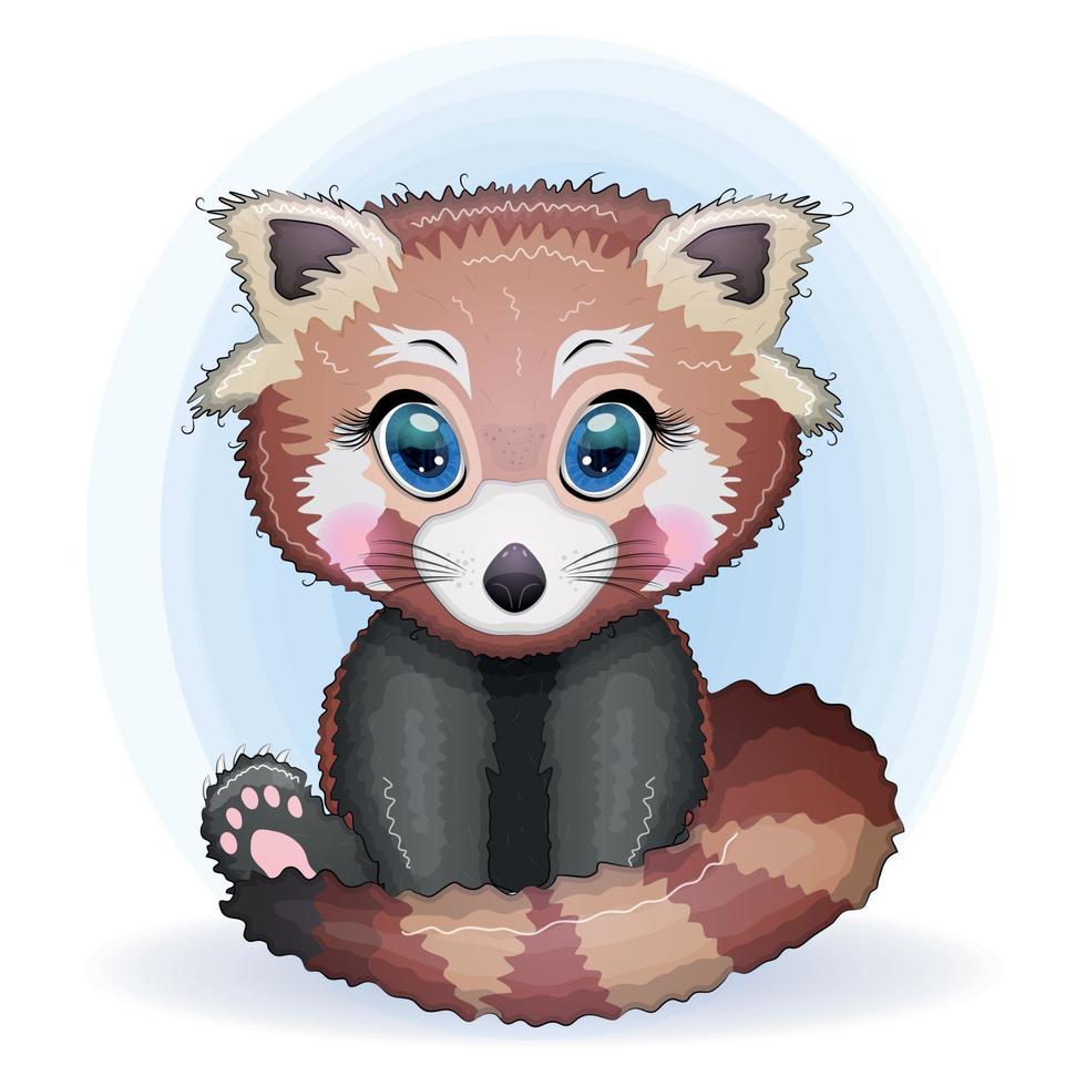 Red panda, cute character with beautiful eyes, bright childish style. Rare animals, red book, cat, bear vector