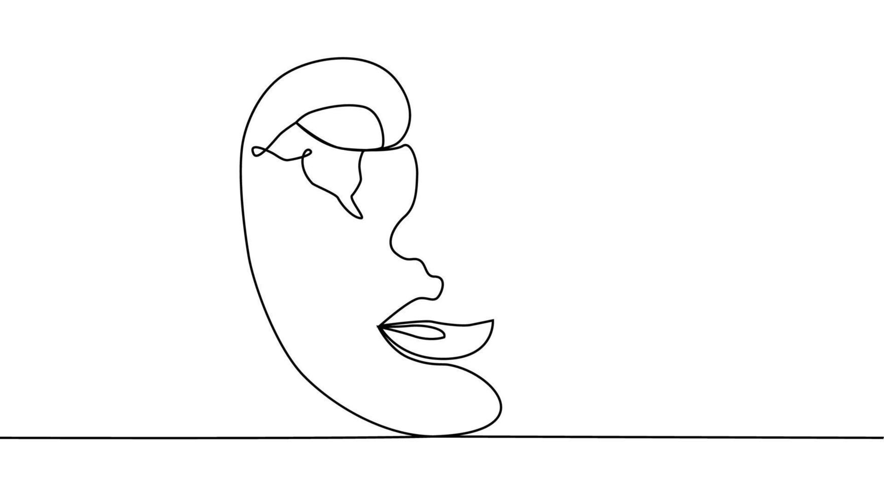 Woman face with flowers one line drawing. Continuous line drawing art. Flower bouquet in woman vector