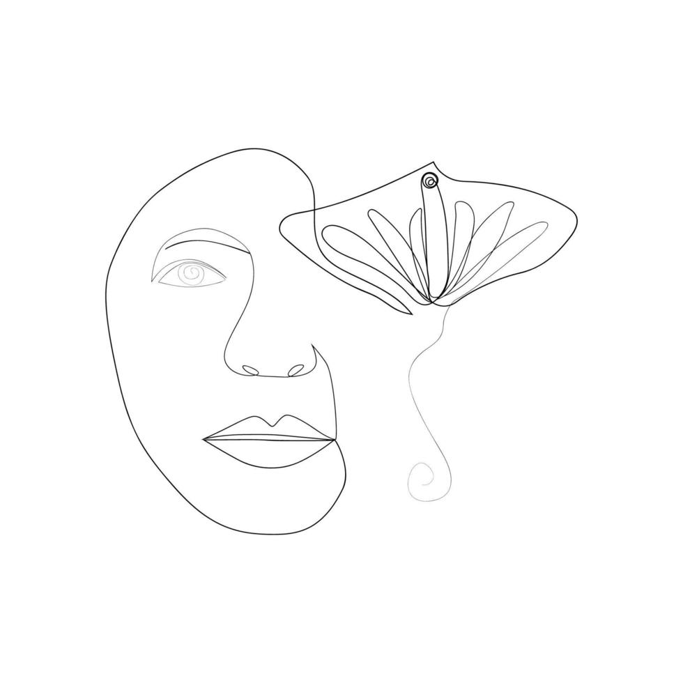 cara de mujer con flores dibujo de una línea. la mitad de la cara es una flor. arte de dibujo de línea continua. cosmética natural. vector