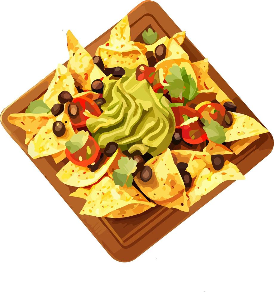 cocina mexicana, comida latinoamericana. Juego de nachos y salsa de guacamole. imagen de stock. para menús de restaurantes y carteles. sitios de entrega vector