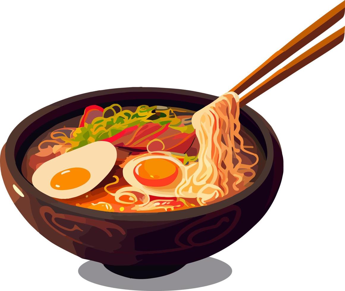 Asian ramen noodles soup with egg vector