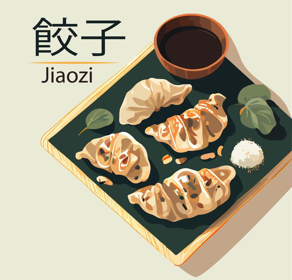 conjunto de albóndigas fritas con salsa. comida asiática. ilustración vectorial vector