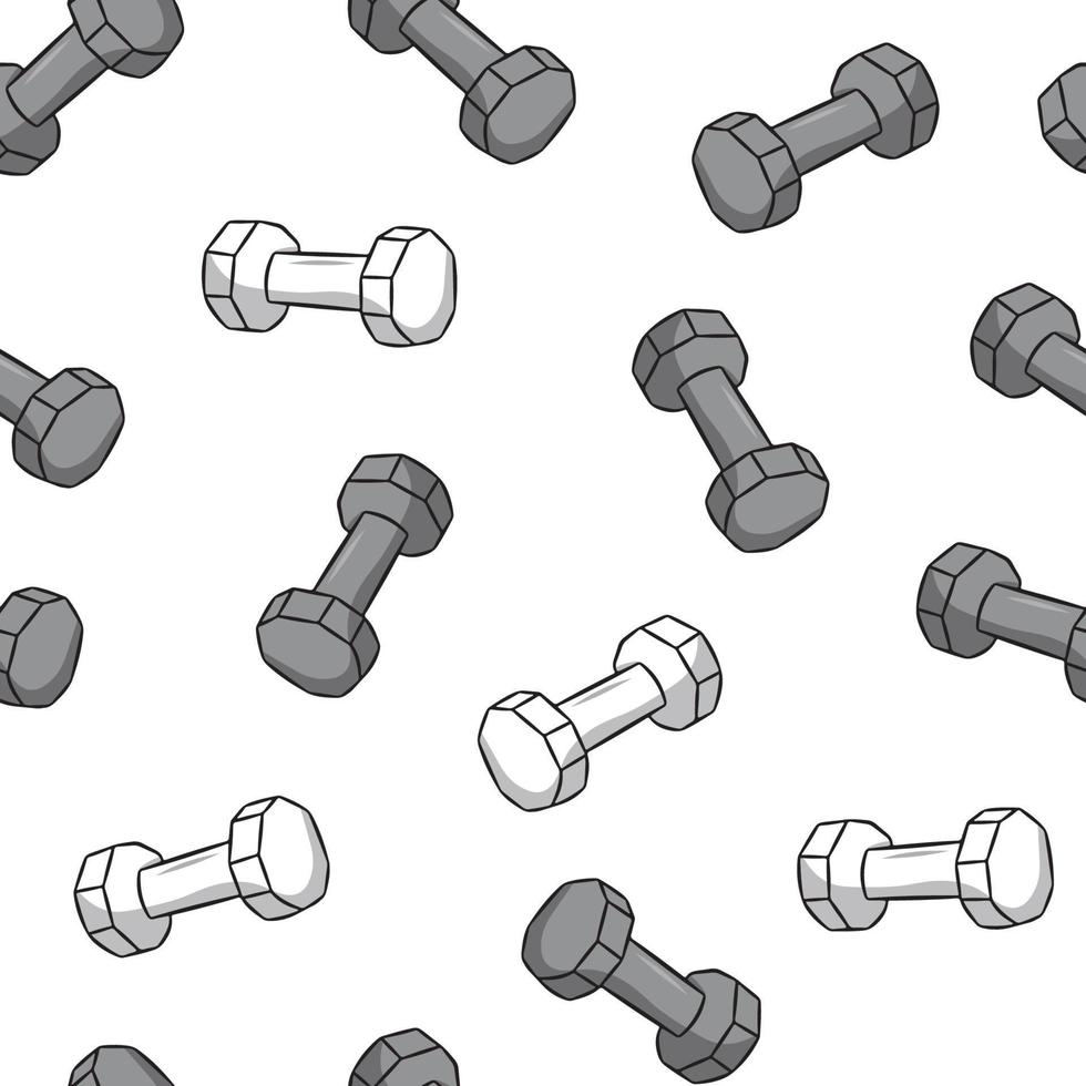 Seamless fitness pattern of dumbbells dark background. vector