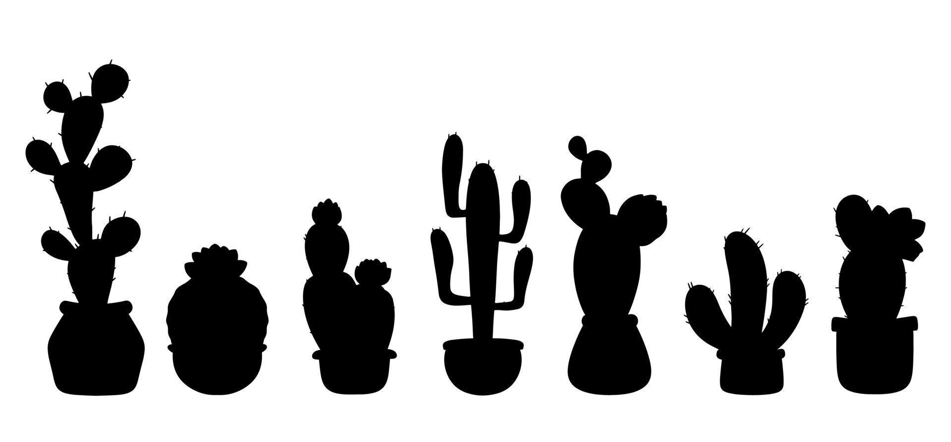 conjunto de siluetas de cactus negros en macetas vector