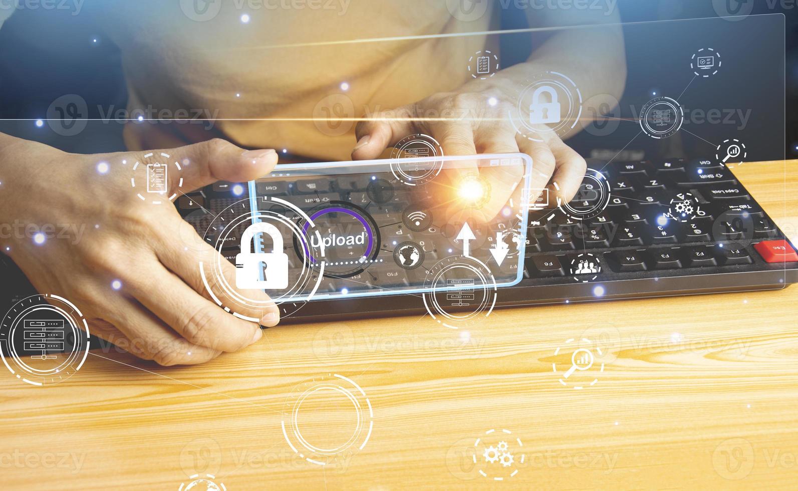 business man concept use cloud computing media with icons photo