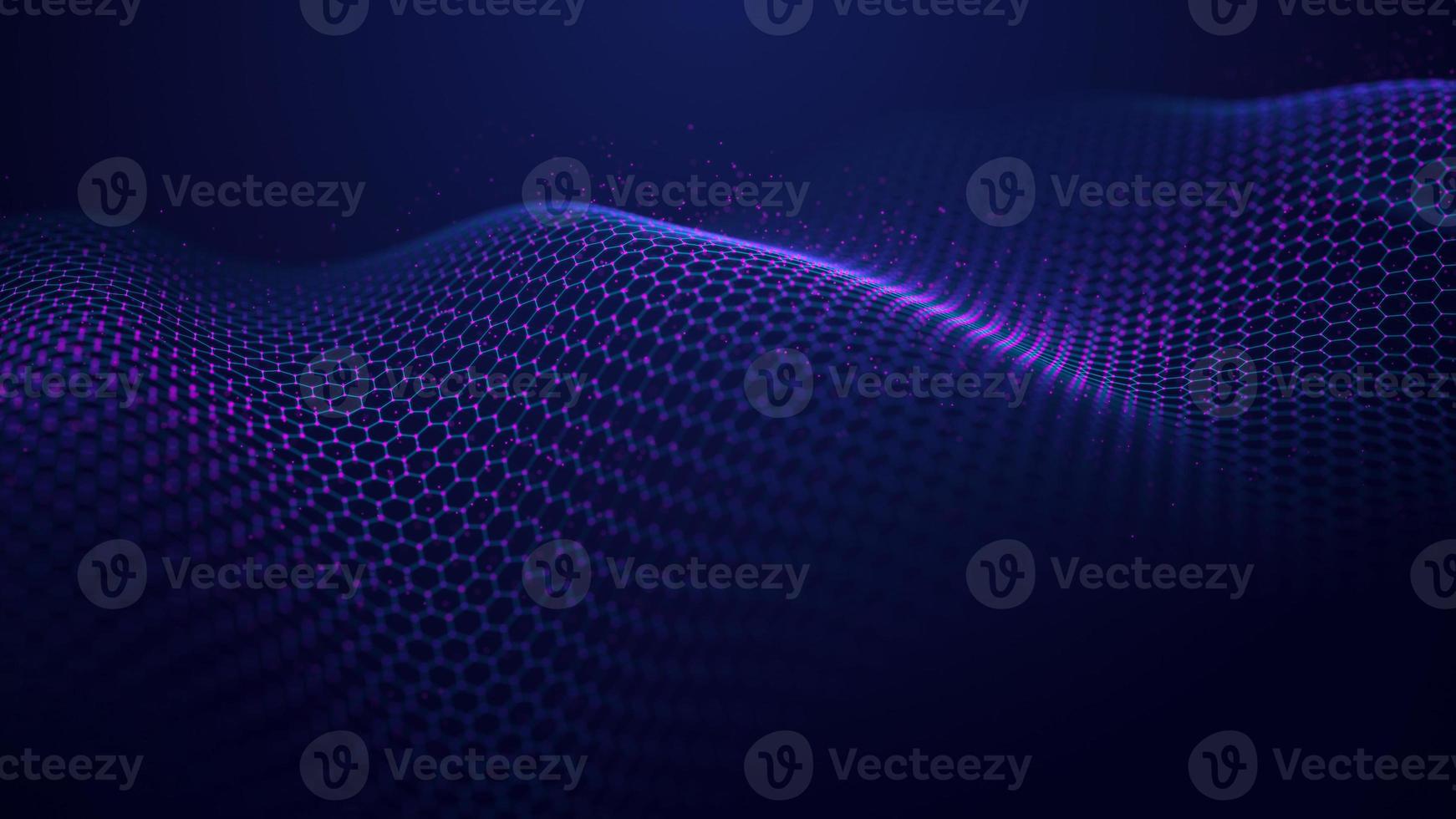 Futuristic purple wave of hexagonal grid on a blue background. The concept of big data. Network connection. Cybernetics and artificial intelligence. 3d rendering. photo