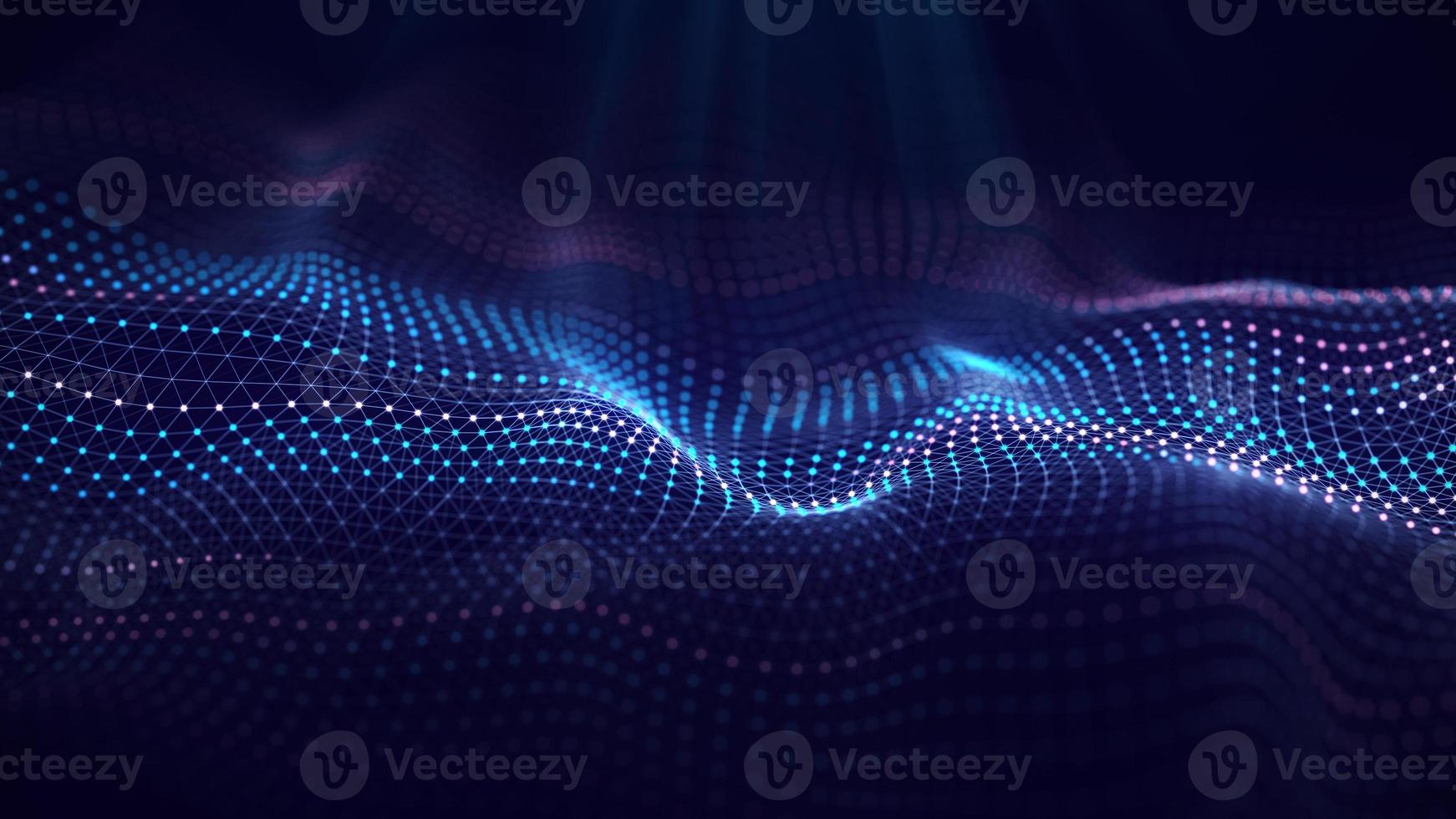 Futuristic glowing wave. The concept of big data. Network connection. Cybernetics. Abstract dark background of blue and purple lines with dots. 3d rendering. photo