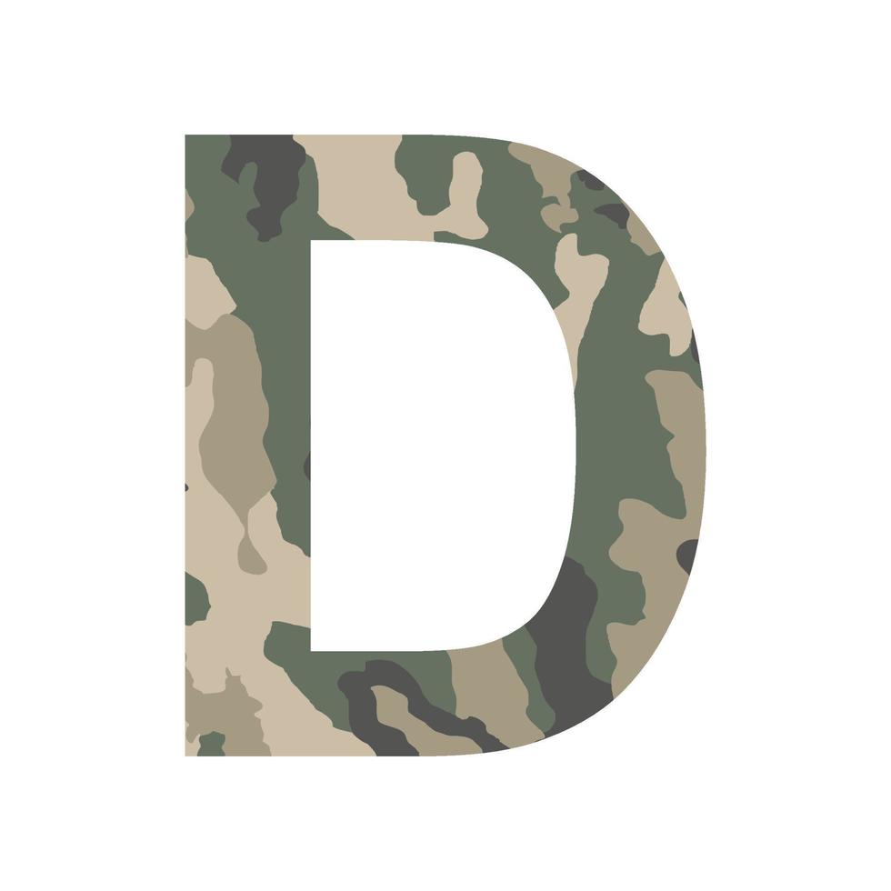 English alphabet letter D, khaki style isolated on white background - Vector