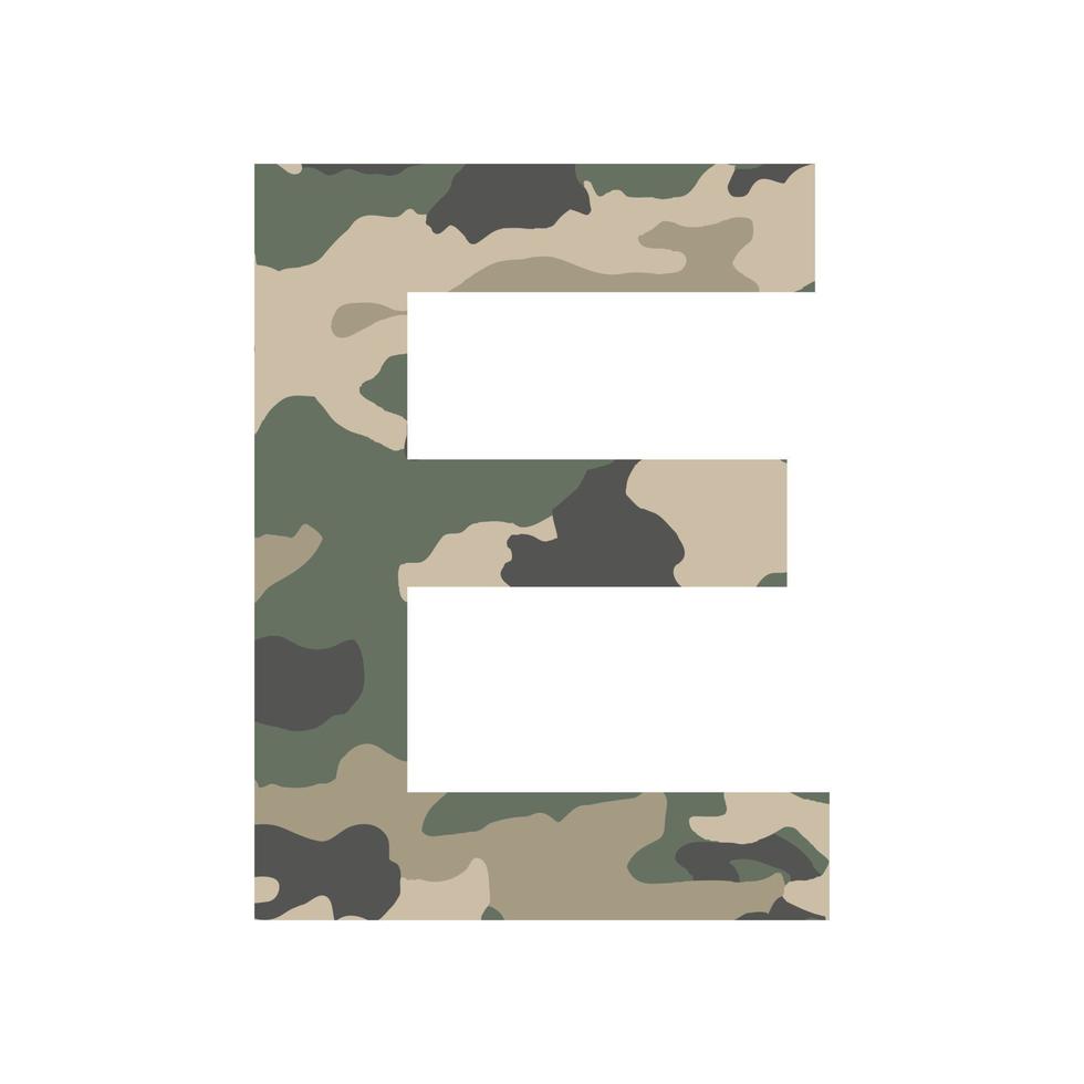 English alphabet letter E, khaki style isolated on white background - Vector