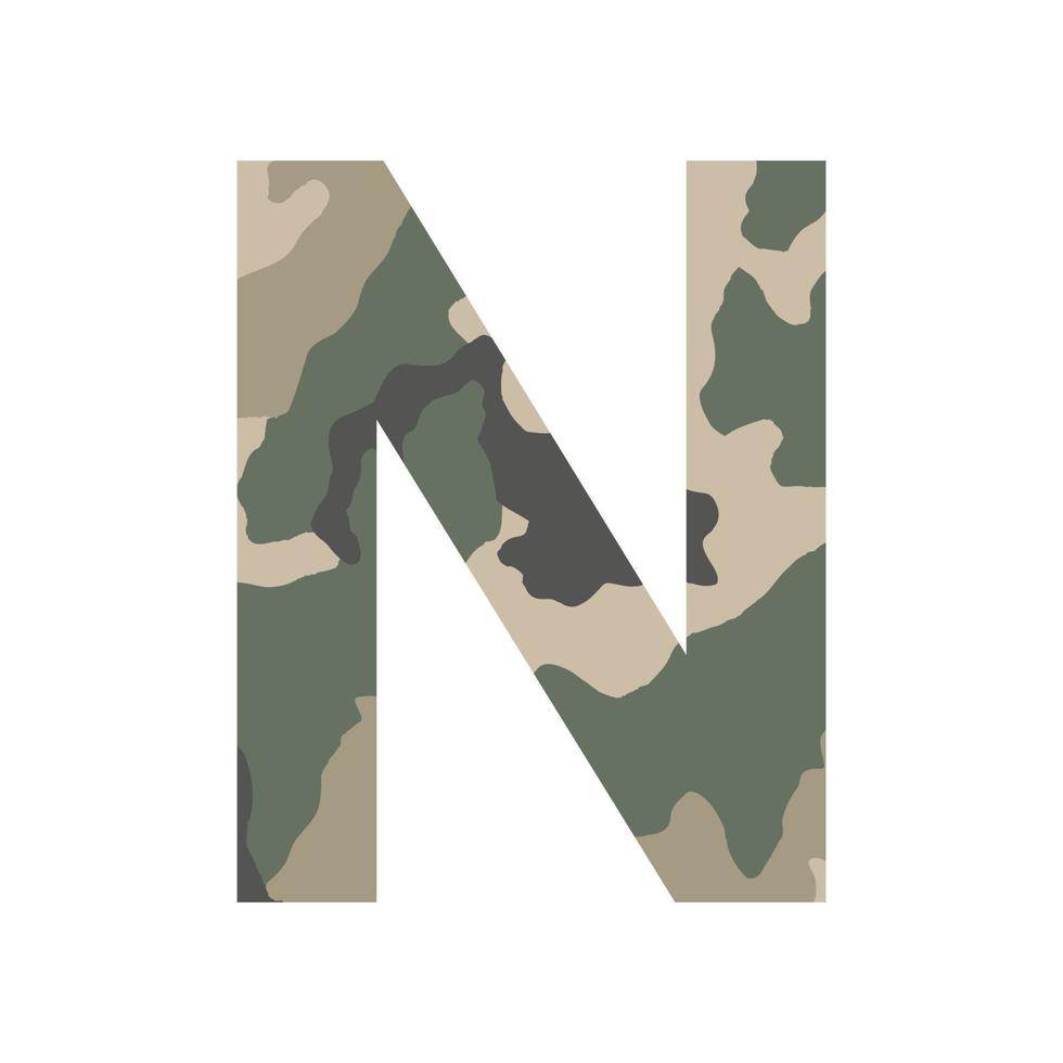English alphabet letter N, khaki style isolated on white background - Vector