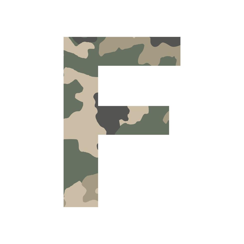 English alphabet letter F, khaki style isolated on white background - Vector