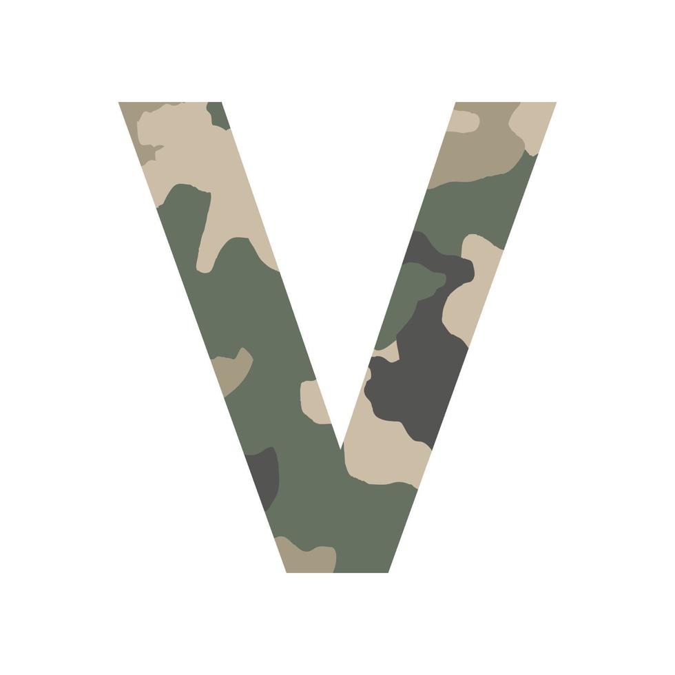 English alphabet letter V, khaki style isolated on white background - Vector