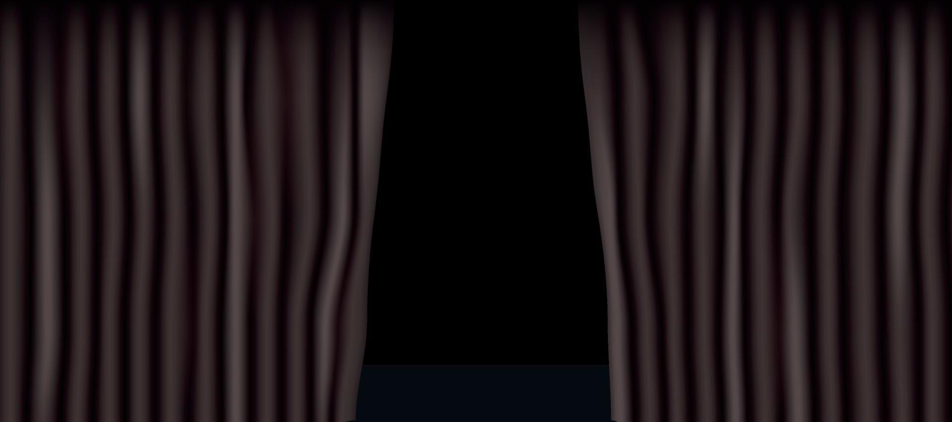 Black opening theater curtain, panoramic background template - Vector