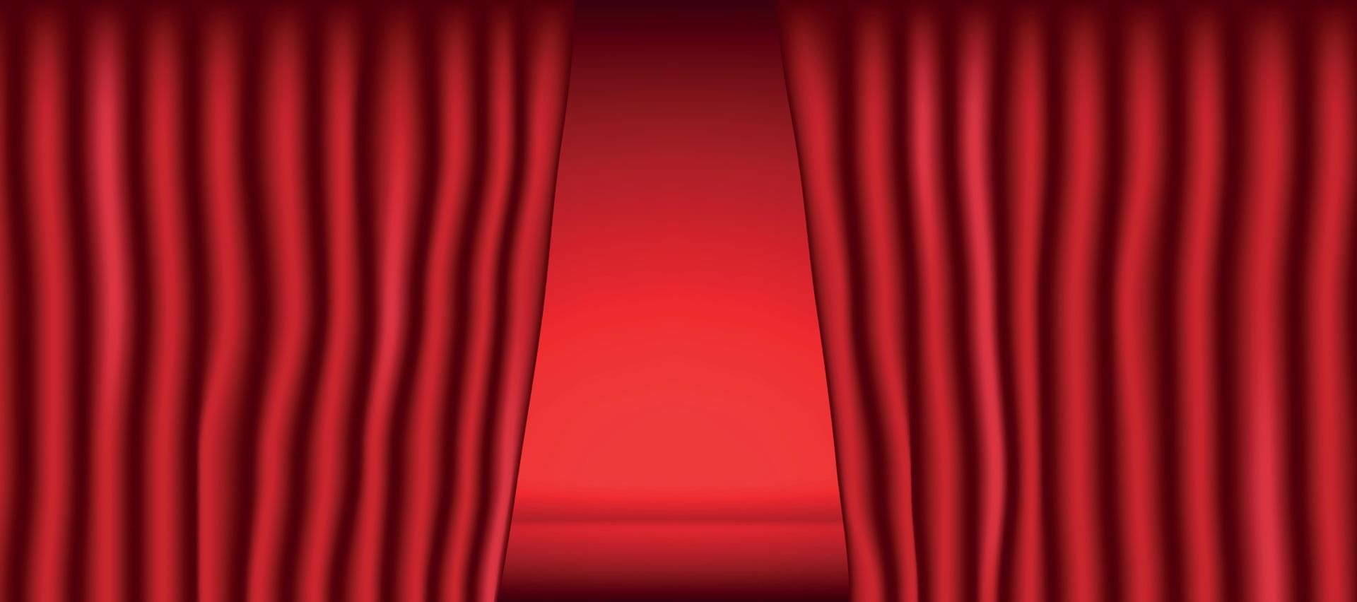 Red opening theater curtain, panoramic background template - Vector