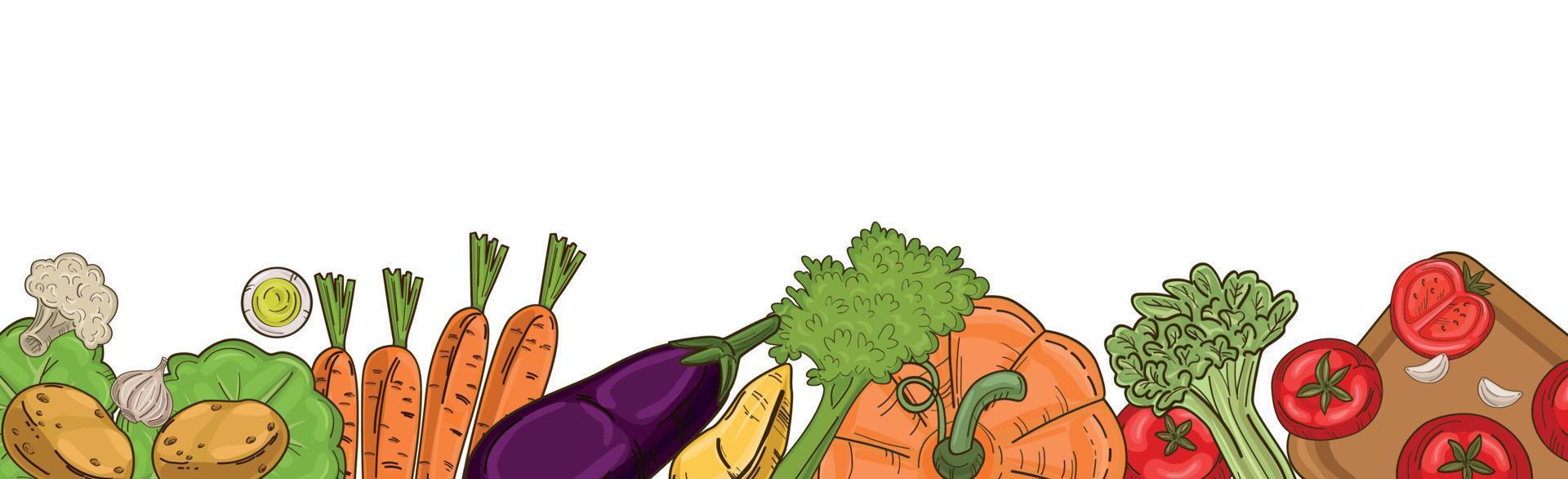 fondo blanco panorámico conjunto de verduras ecológicas - vector