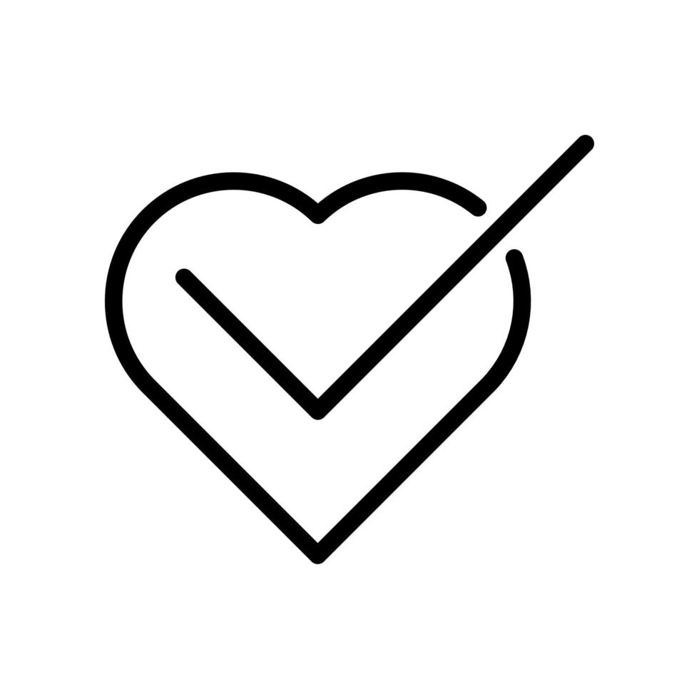 buena salud, marca de verificación del corazón, icono de marca del corazón en el diseño de estilo de línea aislado en fondo blanco. trazo editable. vector