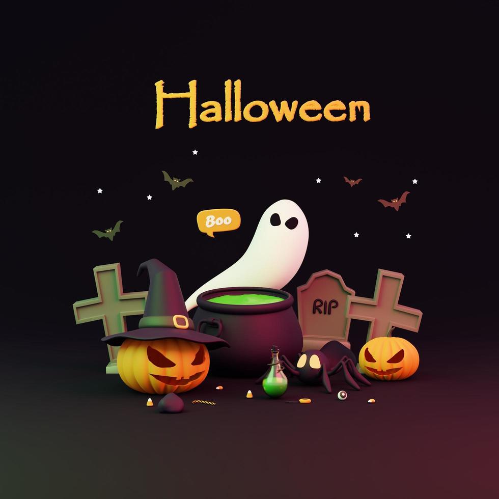 halloween with pumpkin and empty minimal podium pedestal product display background 3d illustration photo