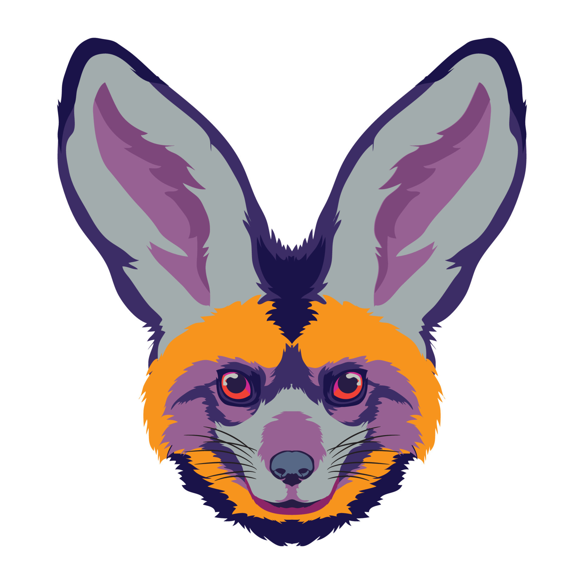 Cute bateared fox face vector illustration in decorative style