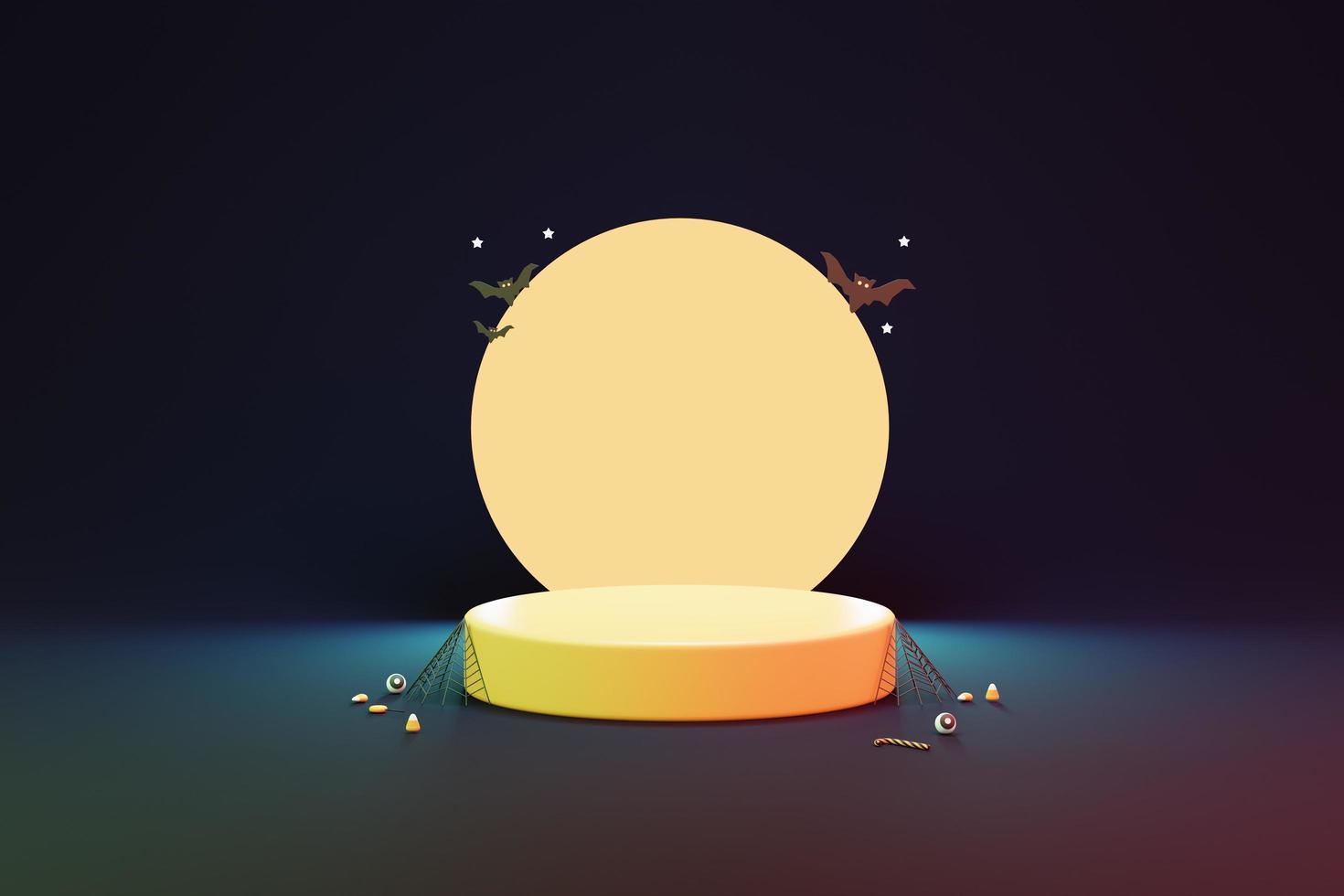 halloween with pumpkin and empty minimal podium pedestal product display background 3d illustration photo