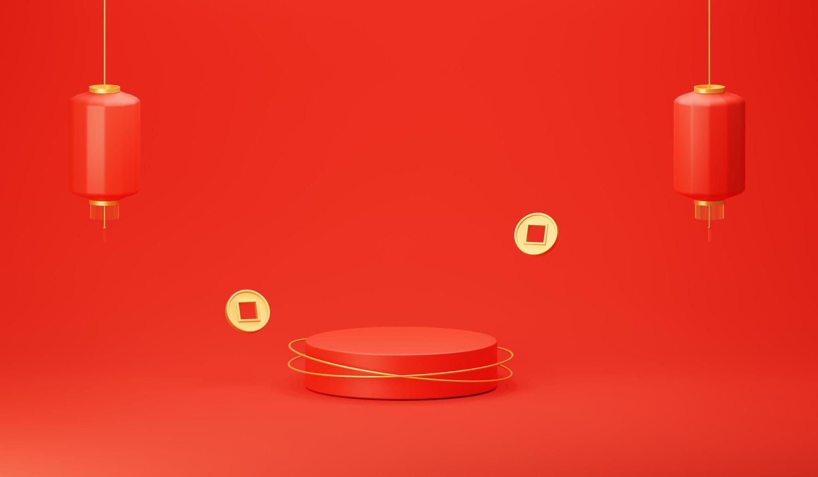 red and gold cylinder podium pedestal product display chinese new year cny background photo