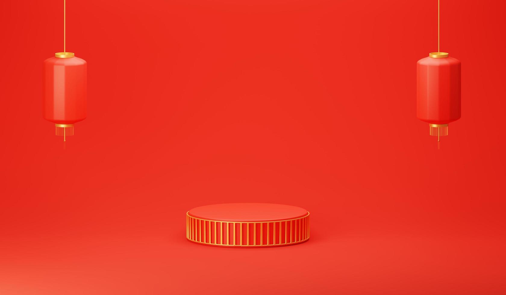 red and gold cylinder podium pedestal product display chinese new year cny background photo