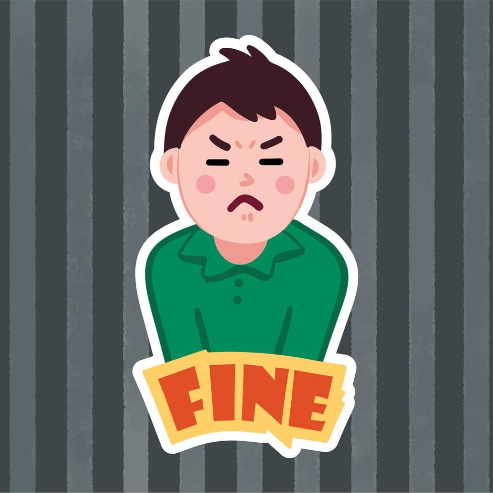 Fine Pissed boy angry and sad Sticker vector