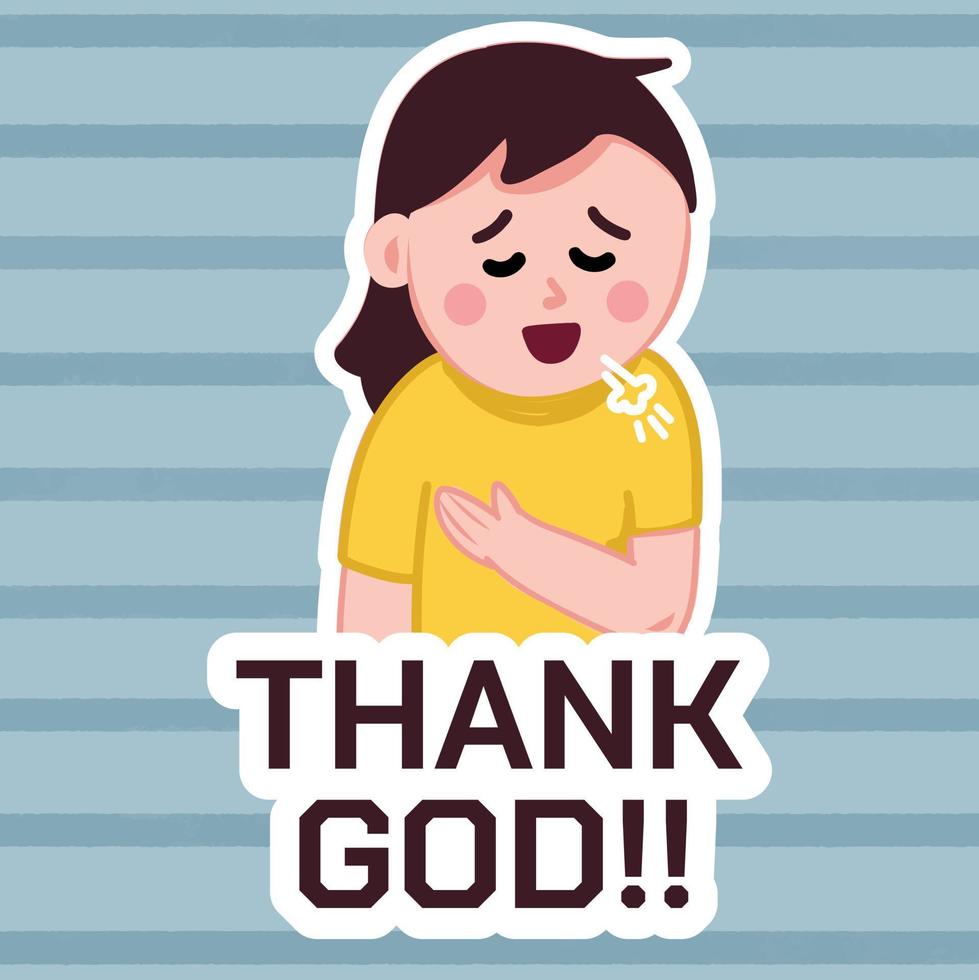 Thank god close save sticker with cute girl vector
