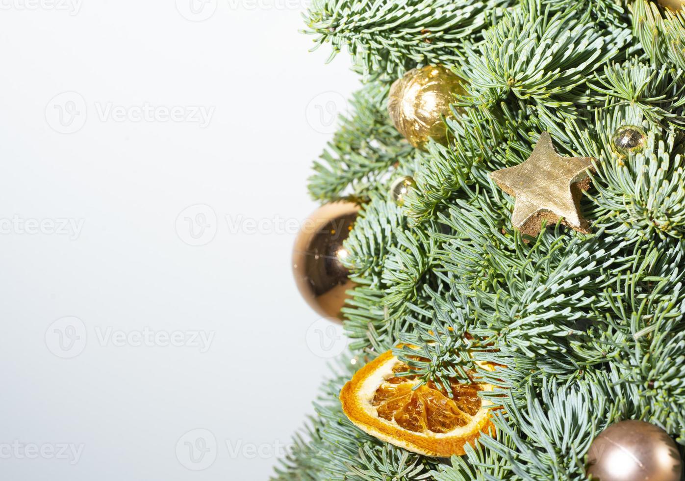 Christmas background with Christmas tree and decor. photo