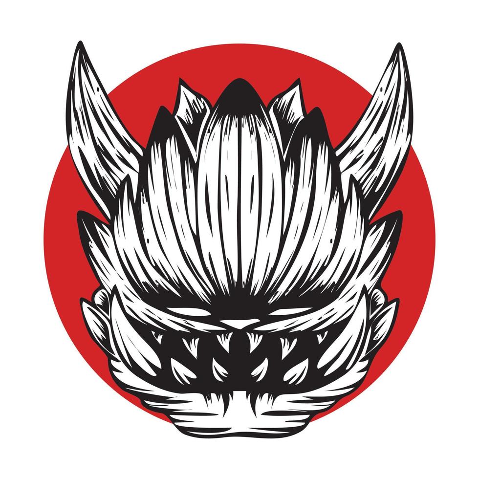 Oni mask line art, kabuki ancient, history tradition, monster hallowen