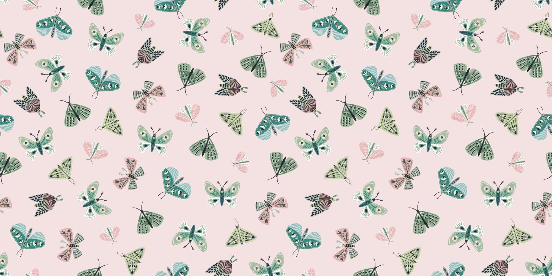 Abstract floral seamless pattern with butterflies and moths. Modern exotic design for paper, cover, fabric, interior decor and other use. vector