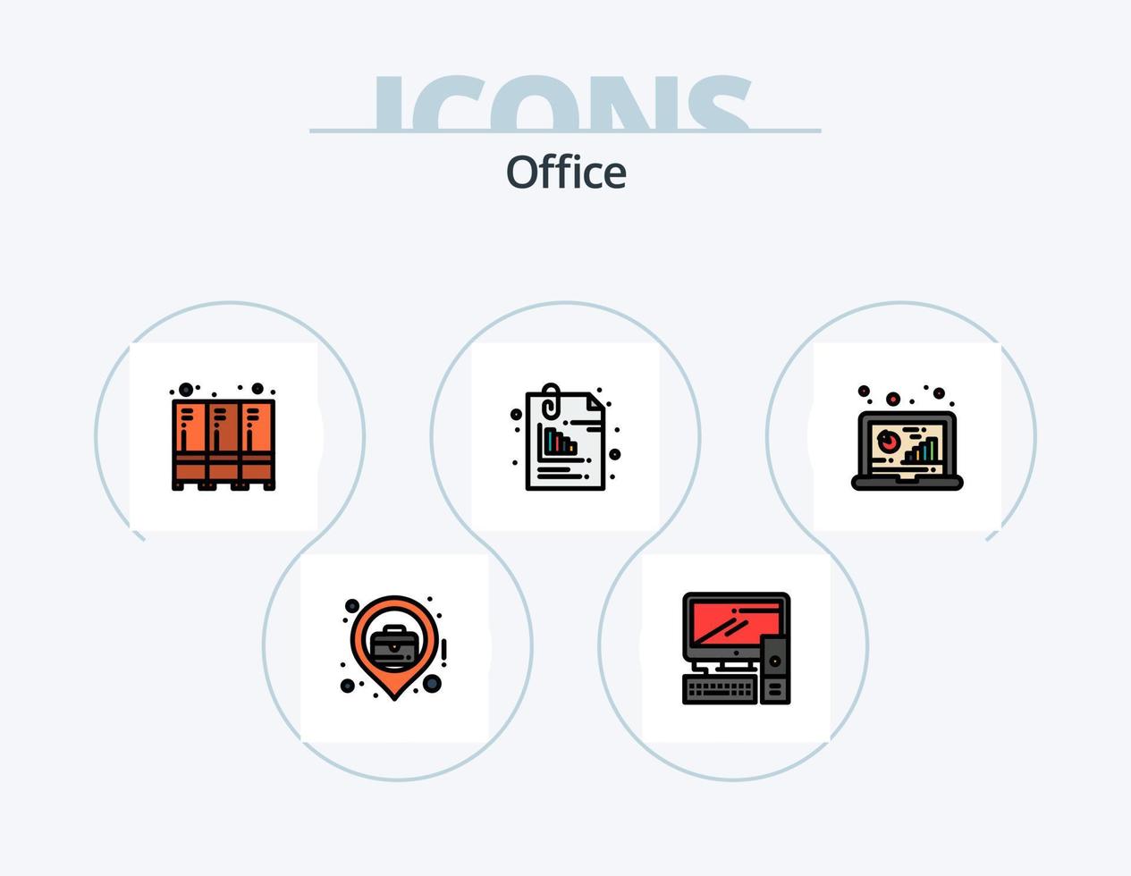 paquete de iconos llenos de línea de oficina 5 diseño de iconos. ordenador personal. equipo. lapicera. computadora. armario vector