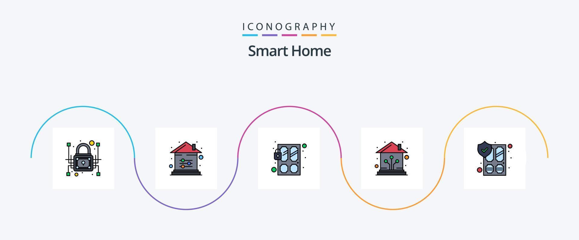 Smart Home Line Filled Flat 5 Icon Pack Including smart. control. setting. lock. smart vector