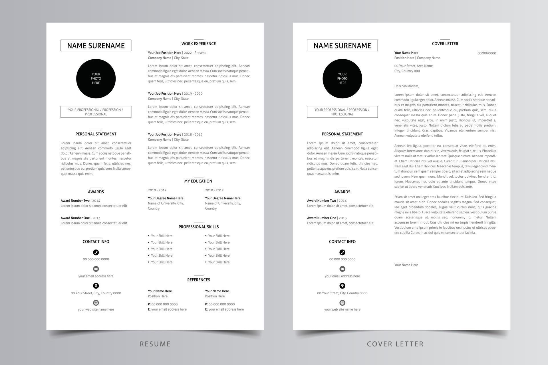 Professional Modern Resume Template. Free Download 16071115 Vector Art ...