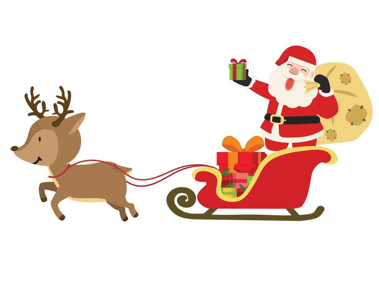 Christmas with a reindeer pulling Santa in sleigh vector