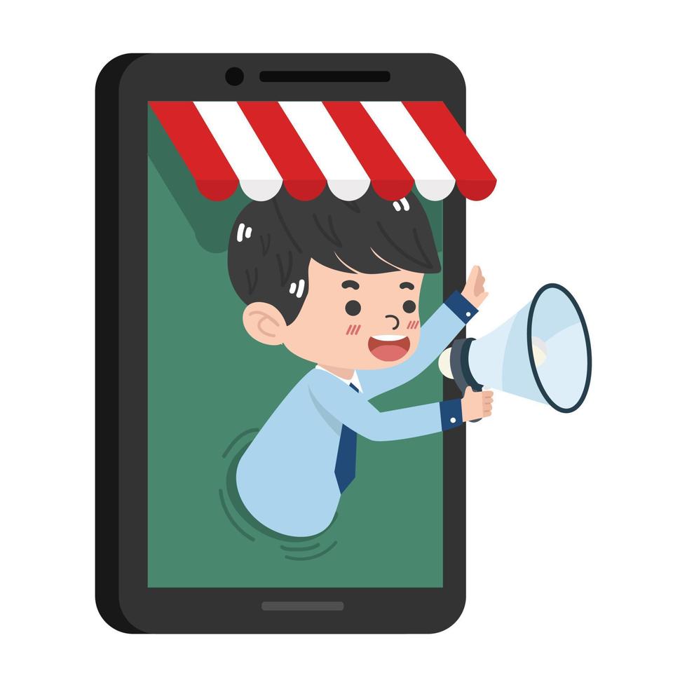Businessman online store talking in megaphone 16071120 Vector Art at