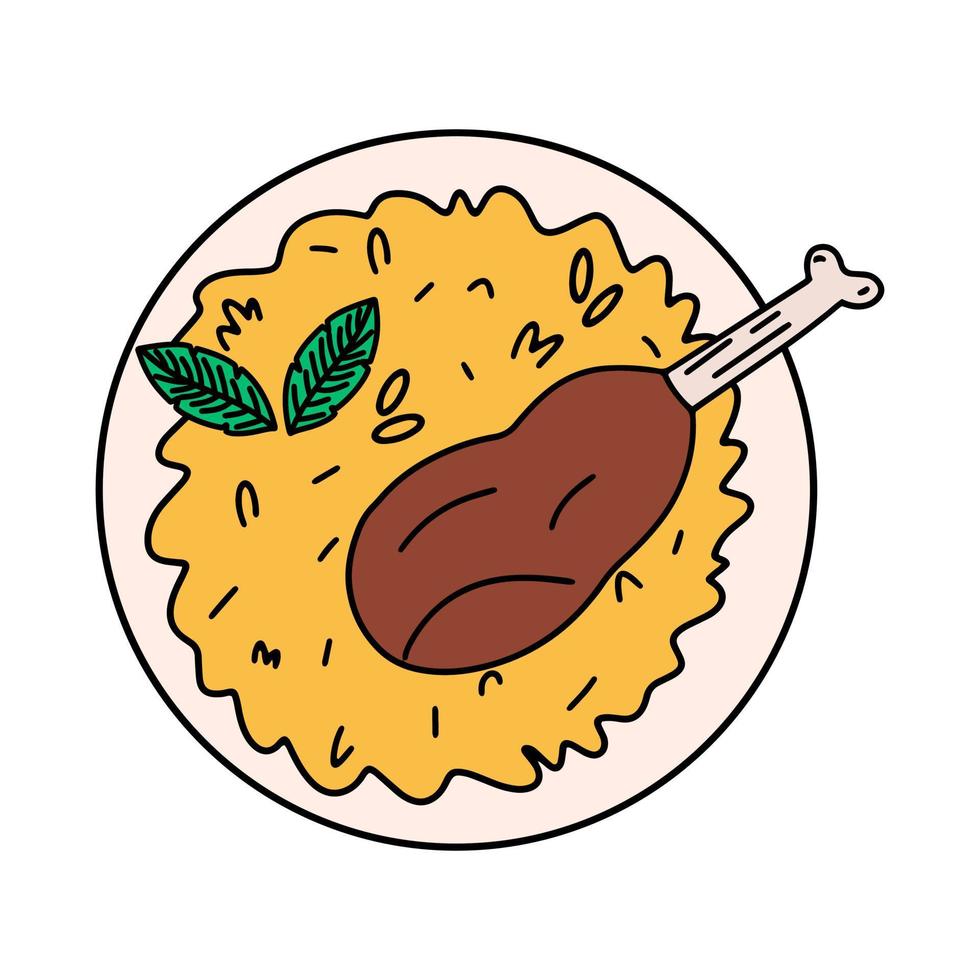 Chicken Biryani icon. A dish of Indian and Arabic cuisine. Vector illustration in flat style