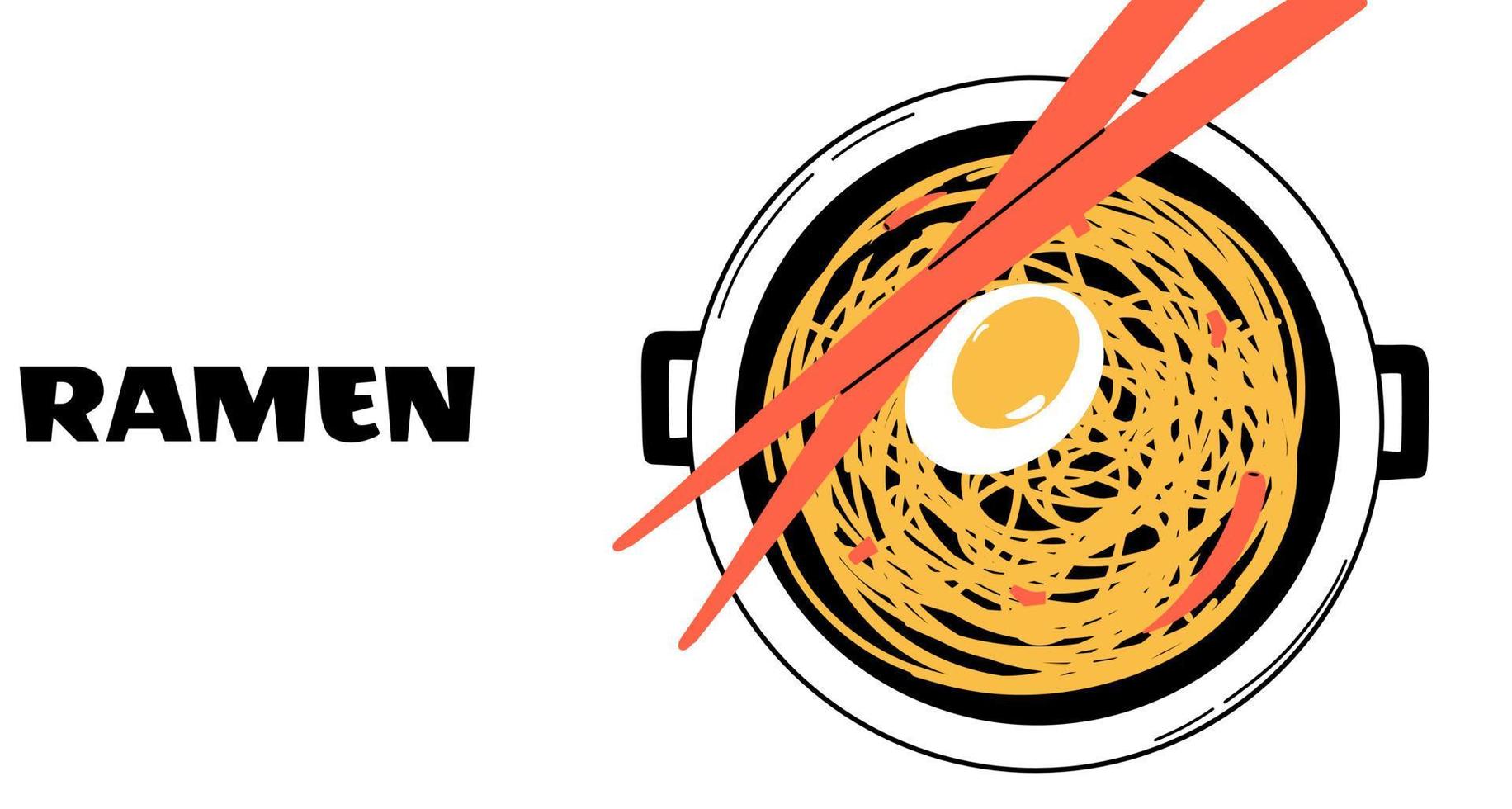 Banner, background with Chinese noodles, Ramen. Vector illustration, template for website, advertising